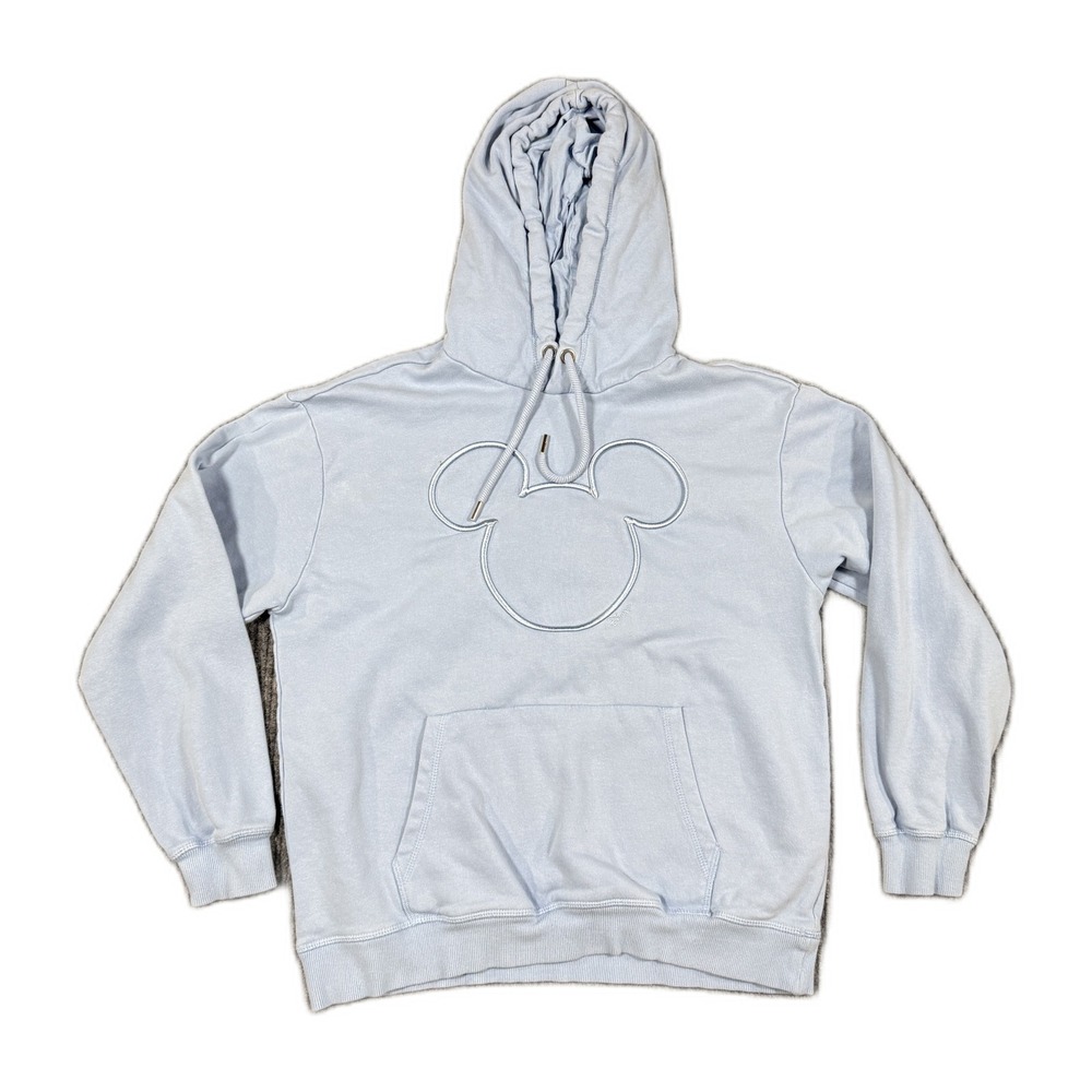 Disney Mickey Mouse Outline Embroidered Hoodie Light Blue Small Pullover